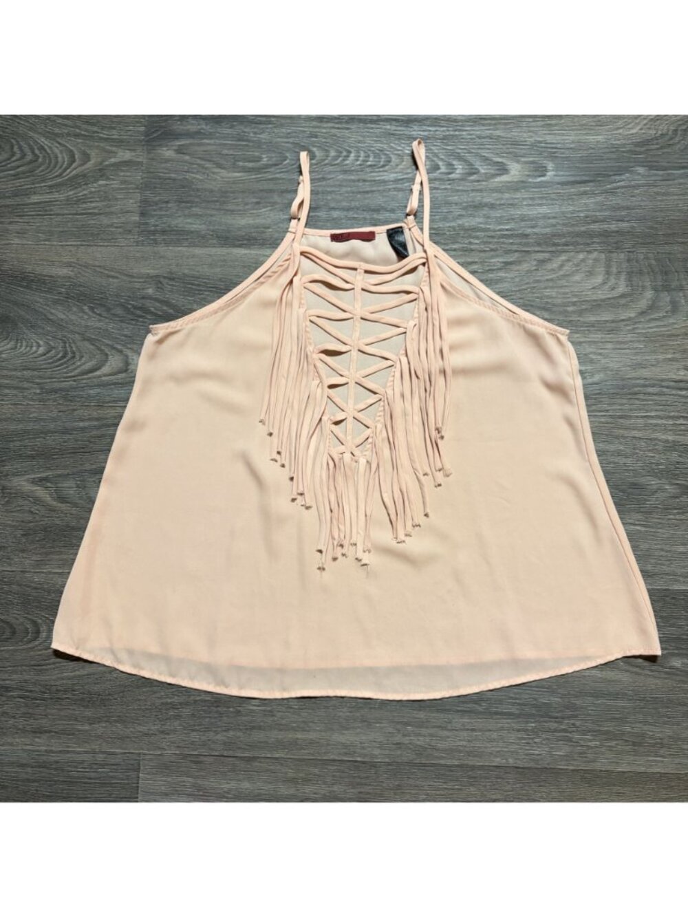 BKE Red Fringe Tank Top Large Blush Pink Crisscross Strappy Festival Y2K 00s - Picture 11 of 16